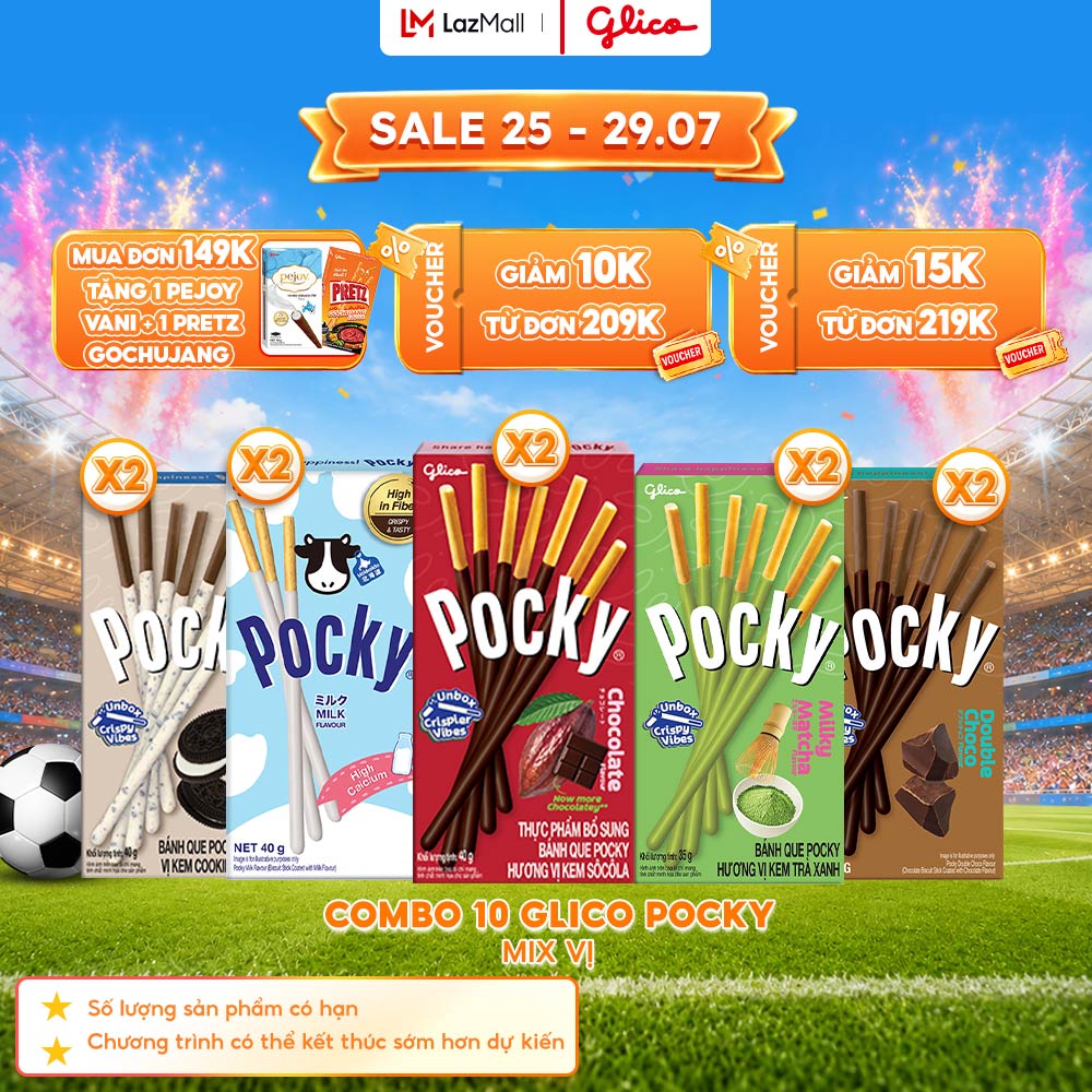 Combo 10 Hộp Bánh Que Phủ Kem Nhiều Vị Glico Pocky (00449_2 Cookie Cream - 2 Matcha - 2 Sữa Hokkaido - 2 Double Choco - 2 Socola)
