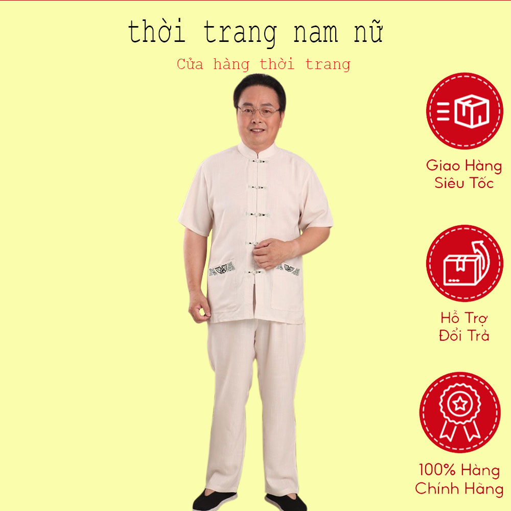 Người Trung Niên Và Người Già Tang Nam Ngắn Tay Bông Áo Sơ Mi Phù Hợp Với Bố Mùa Hè Phong Cách Trung Quốc Chi Han Ông Nội Mỏng