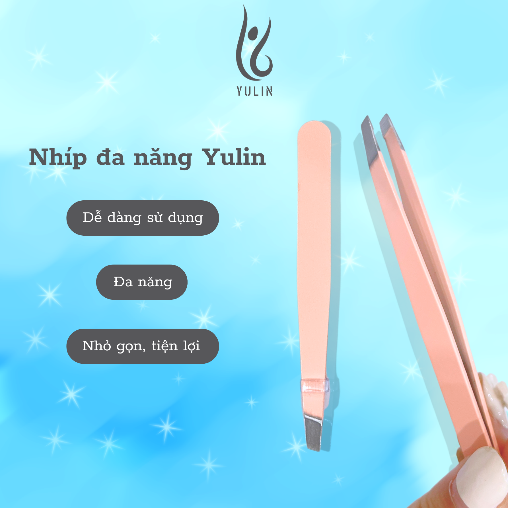 Nhíp đa năng YULIN, nhíp gắp mi bằng Inox màu hồng không gỉ siêu bền