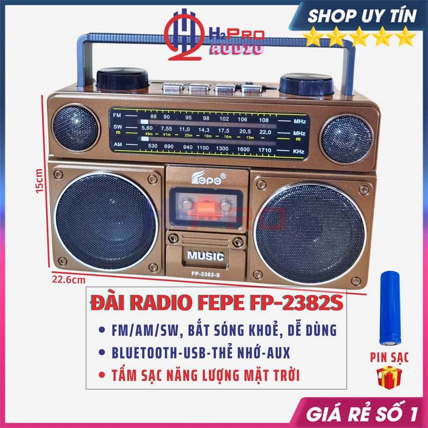 Đài Radio Bluetooth Fepe 2382S Fm-Am-Sw - Pin Sạc, Đài Radio Cho Người Già Có Sạc Năng Lượng Mặt Trời - H2Pro Audio