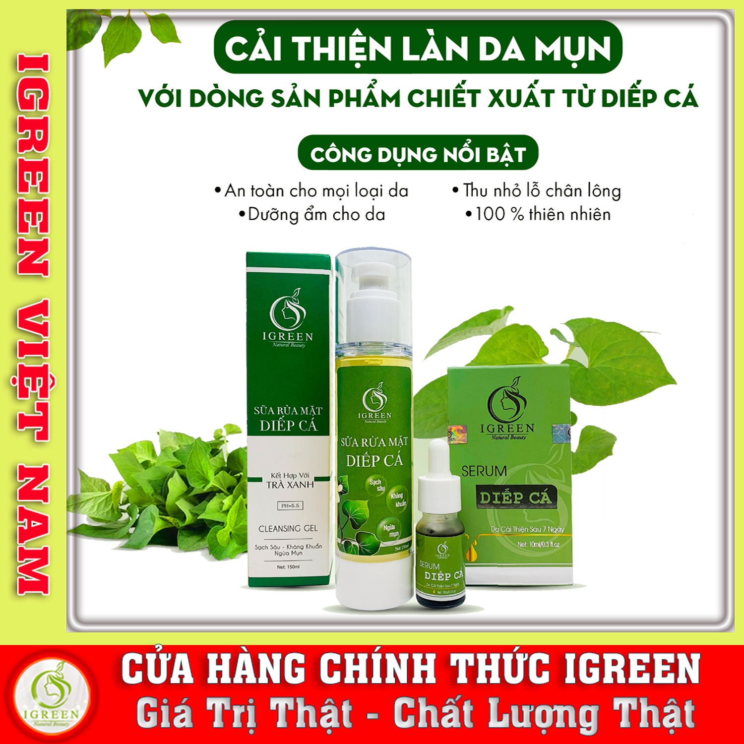Combo serum diếp cá và sữa rửa mặt diếp cá - đánh bay mụn - giảm nhờn - khánh khuẩn - sạch sâu