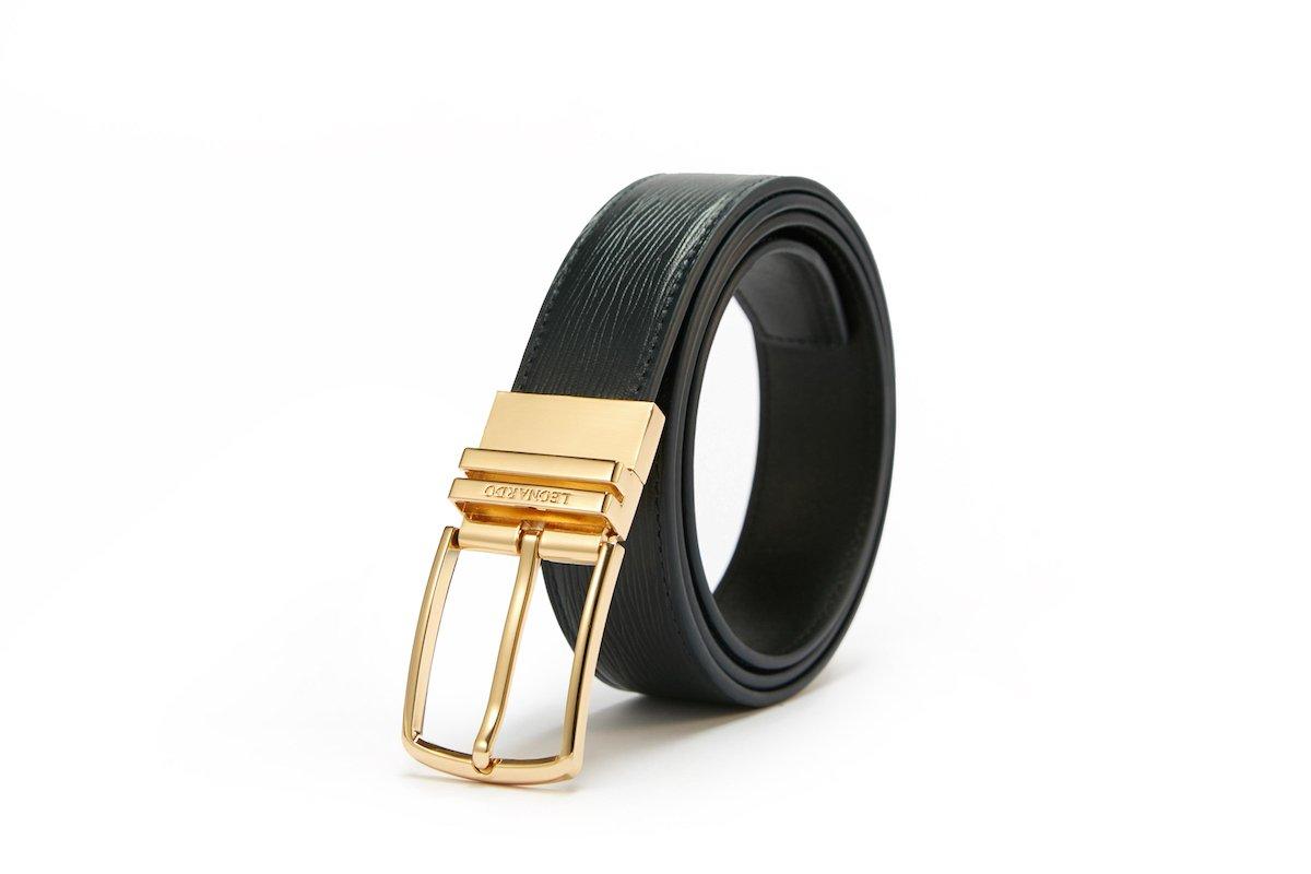 Thắt lưng da, Dây nịt may 2 viền - dây đen trơn khóa ( KIM vl ) mạ vàng sang trọng