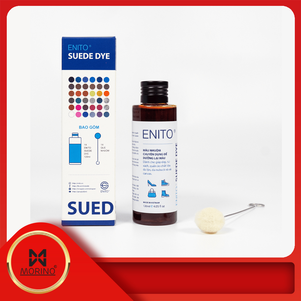 Dung dịch màu nhuộm da lộn ENITO Suede Dye - màu nhuộm chuyên dụng để dưỡng lại màu cho giày dép, túi xách, quần áo chất liệu da lộn, da nubuck và vải canvas.