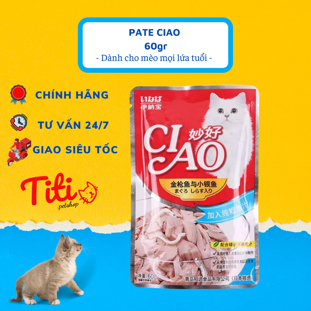 Thức ăn ướt cho mèo pate ciao dành cho mọi loại mèo - Titipets