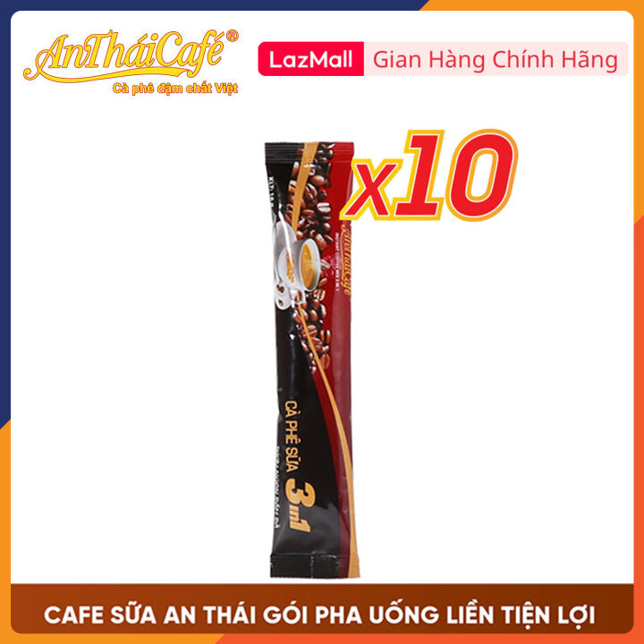 Combo 10 gói cà phê sữa 3in1 An Thái Mới, vị đắng nhẹ và ngọt béo không trộn hương liệu Gói 16gr - AnTháiCafé