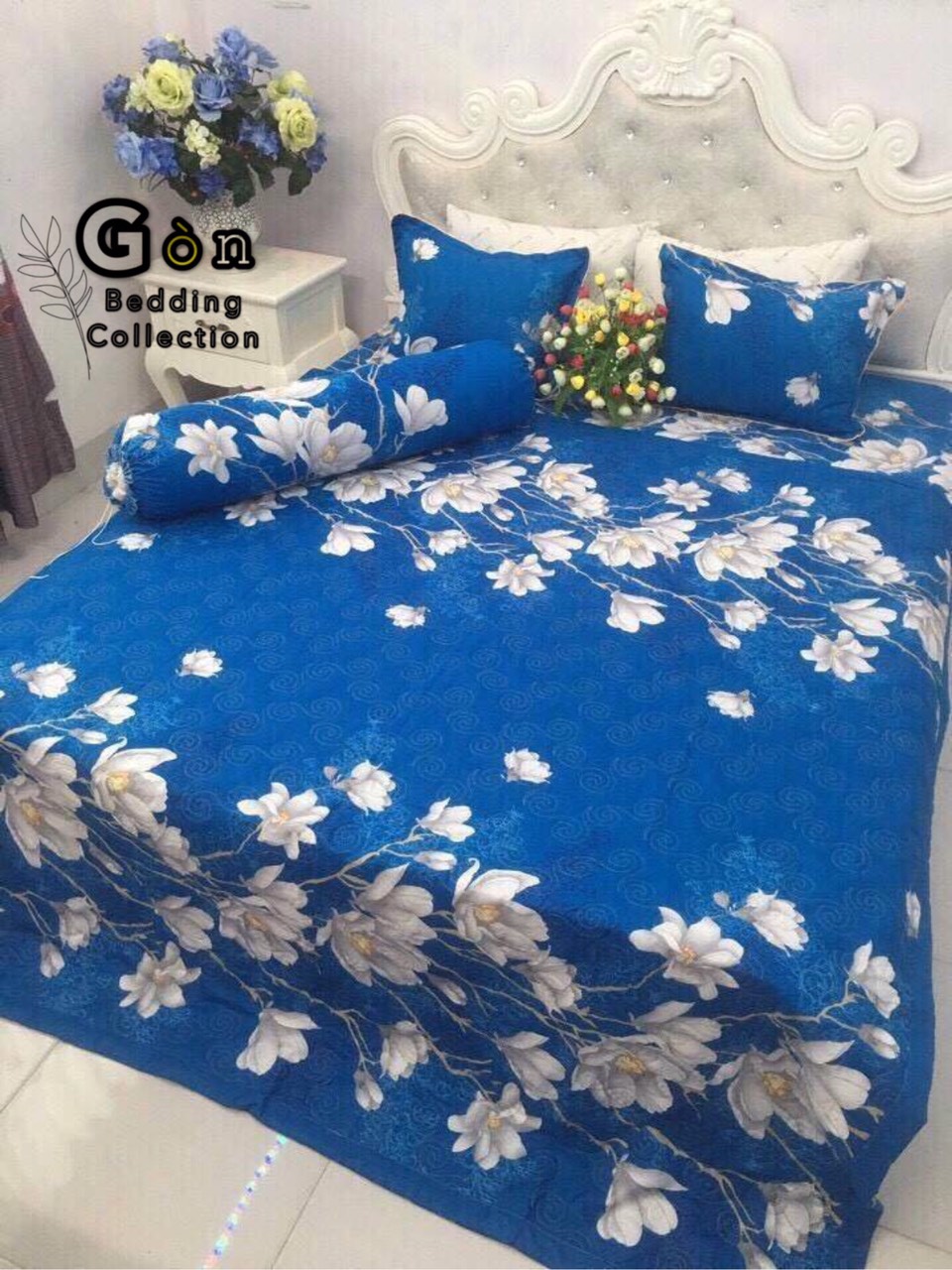 Bộ Chăn Ga Gối Cotton Poly , Hoa Lan Xanh , Chất Liệu Thoáng Mát , Kích Cỡ Đa Dạng , By. Gòn