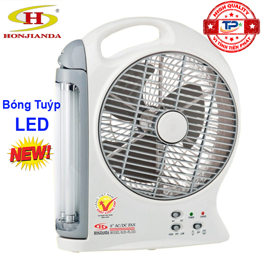 Quạt Sạc và Đèn Sạc Tích Điện Dự Phòng Honjianda HJD-FL103 nguồn AC/DC - Loại 1 bình sạc Bóng Tuýp Led.