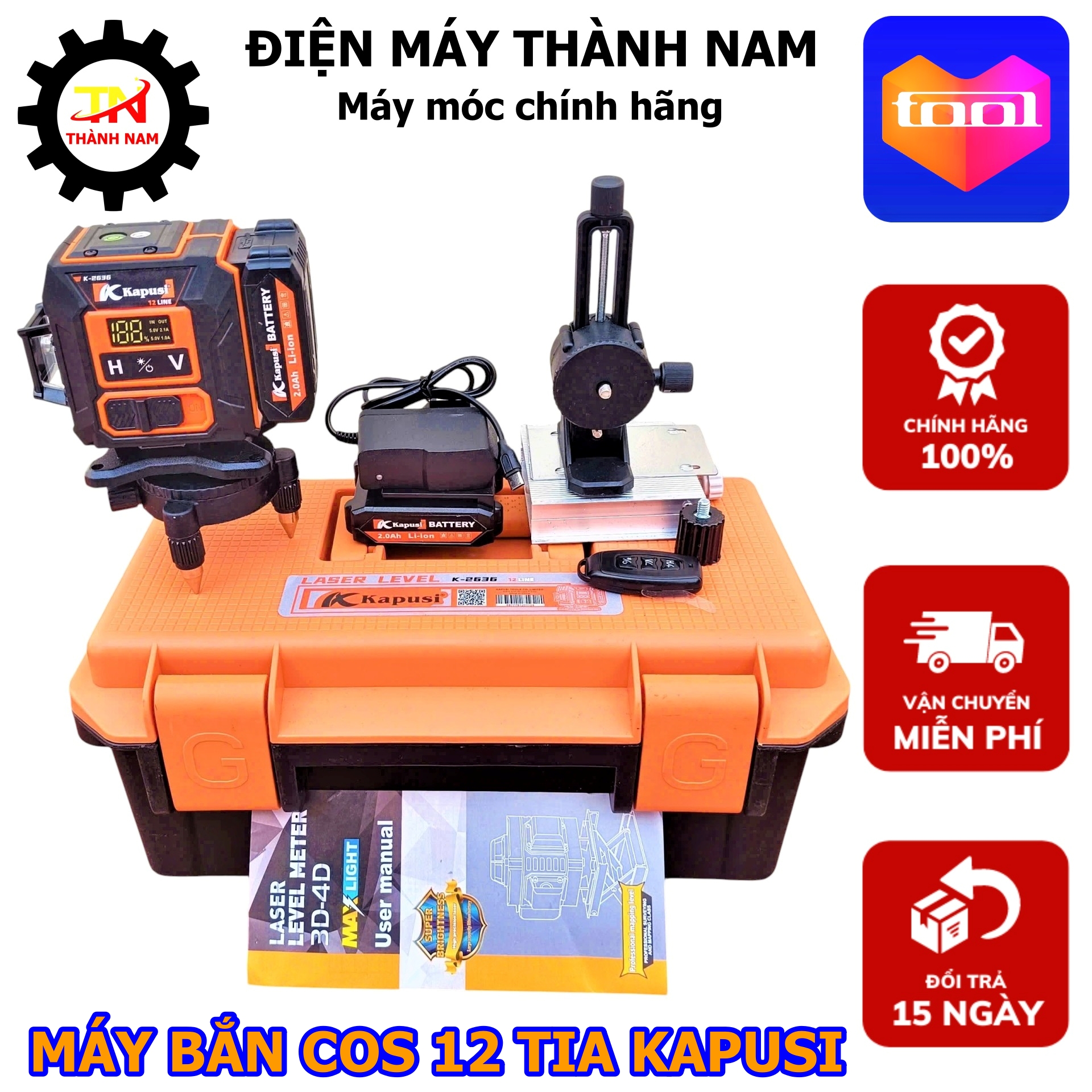 Máy laze quét 360 độ 12 tia xanh Kapusi Japan chính hãng, dòng máy thợ làm nội thất tặng combo 2 pin cùng chân máy 1m2