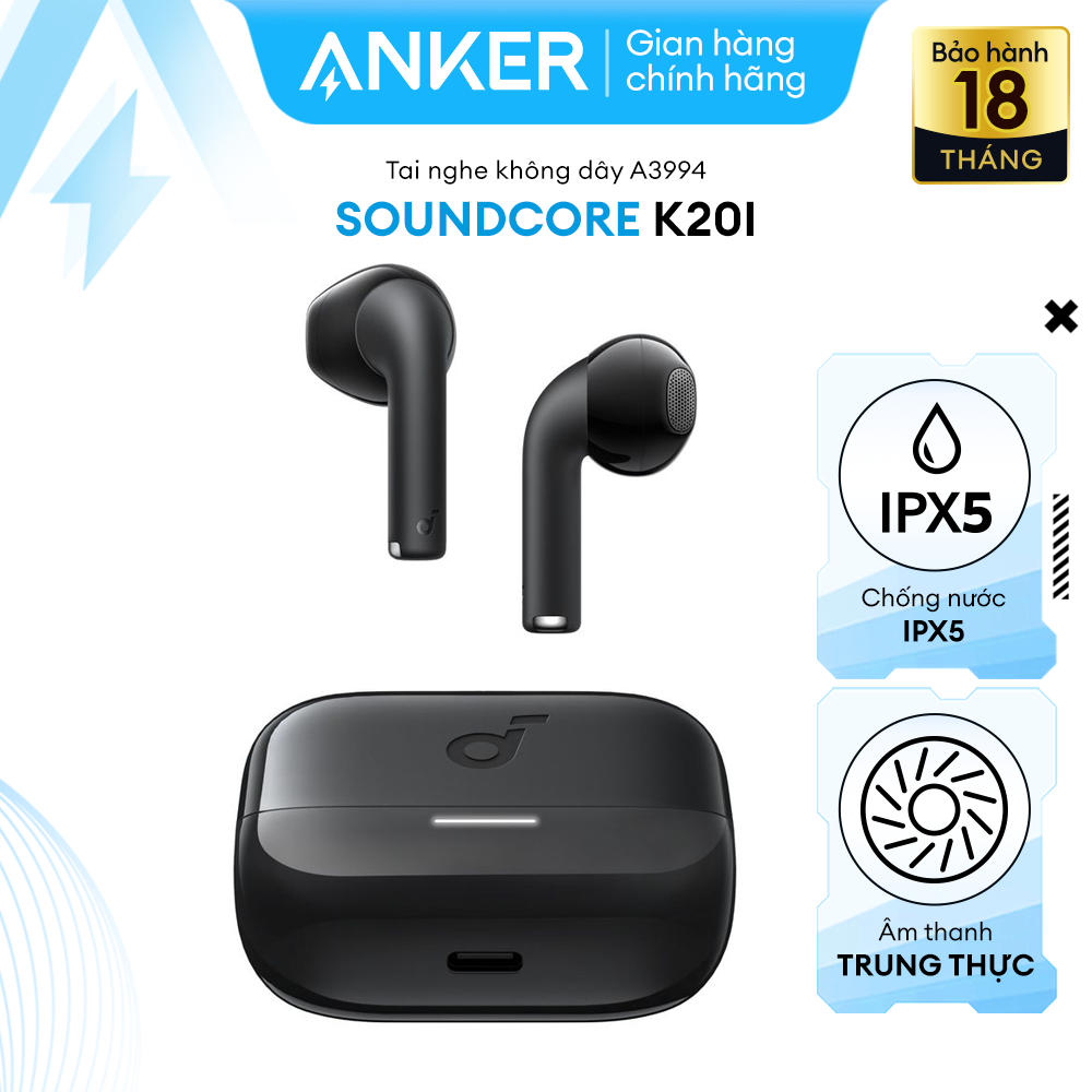 Tai nghe không dây bluetooth Semi In-Ear Anker Soundcore K20i | Siêu gọn nhẹ | Chống nước IPX5 - A3994