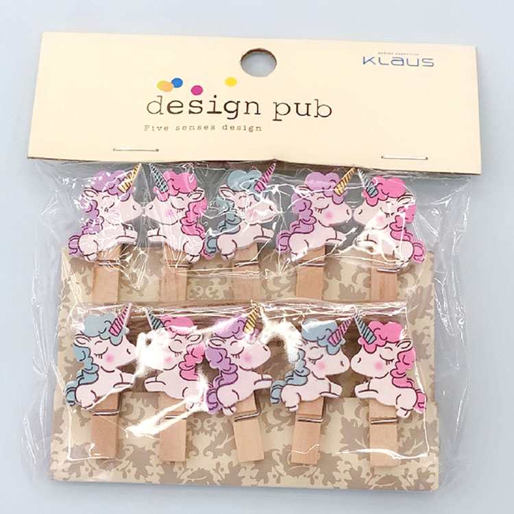 SET 10 Kẹp Gỗ hình Ngựa Unicorn (Tặng dây cói) - Gấu Trúc Phụ kiện