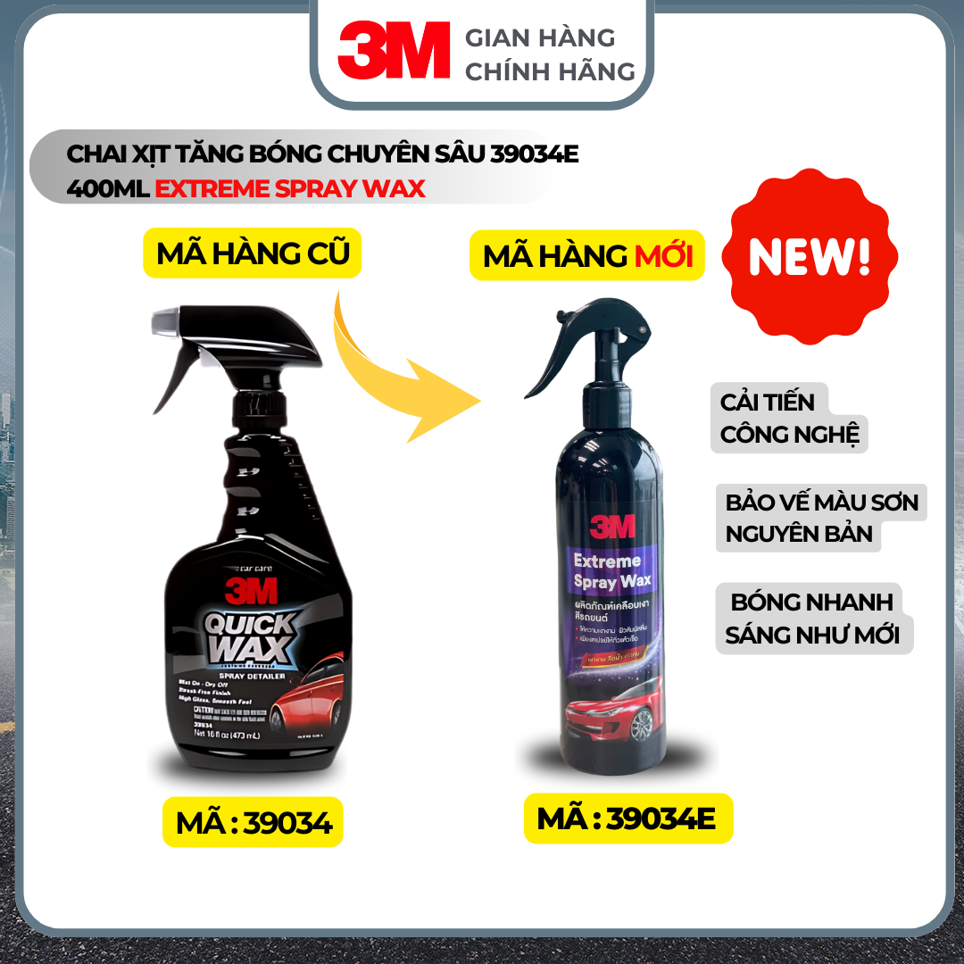 Chai xịt phủ dưỡng làm sạch và tạo bóng nhanh cho bề mặt sơn ôtô  xe ô tô và xe máy  3M™ 39034 -  473ml  NK Mỹ