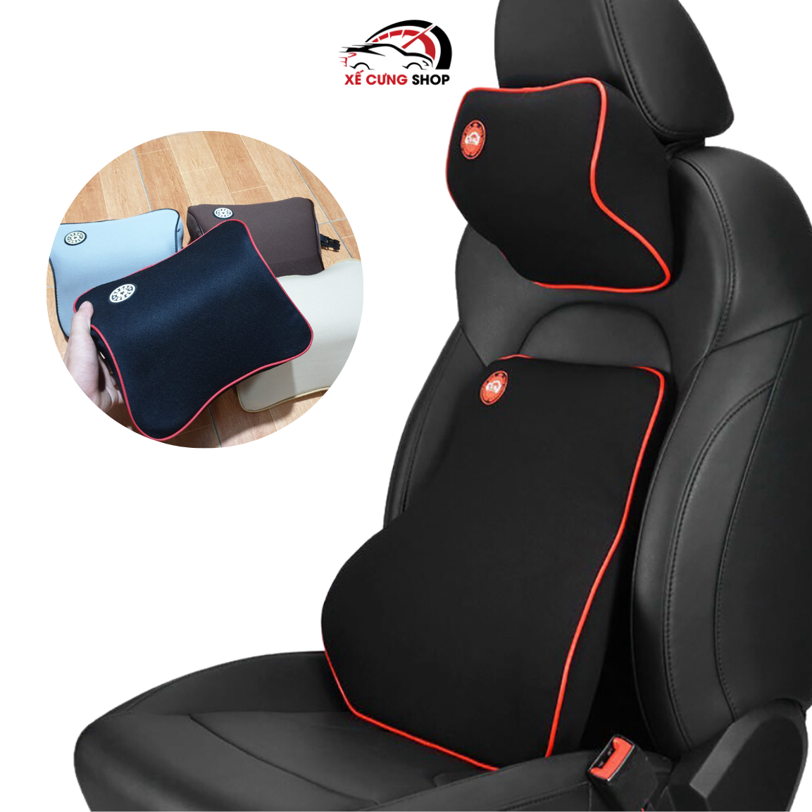 Gối tựa đầu và lưng cao su non cao cấp cho ô tô và ghế văn phòng chống gù lưng, đau mỏi vai gáy