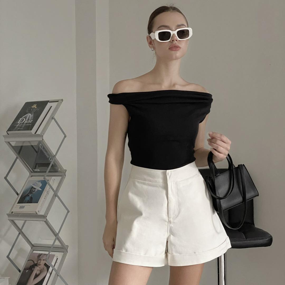 Làminapparel - sleeveless cowl neck top - áo cộc tay cổ đổ phía trước phiên bản 4 màu đen, trắng, beige, dark beige