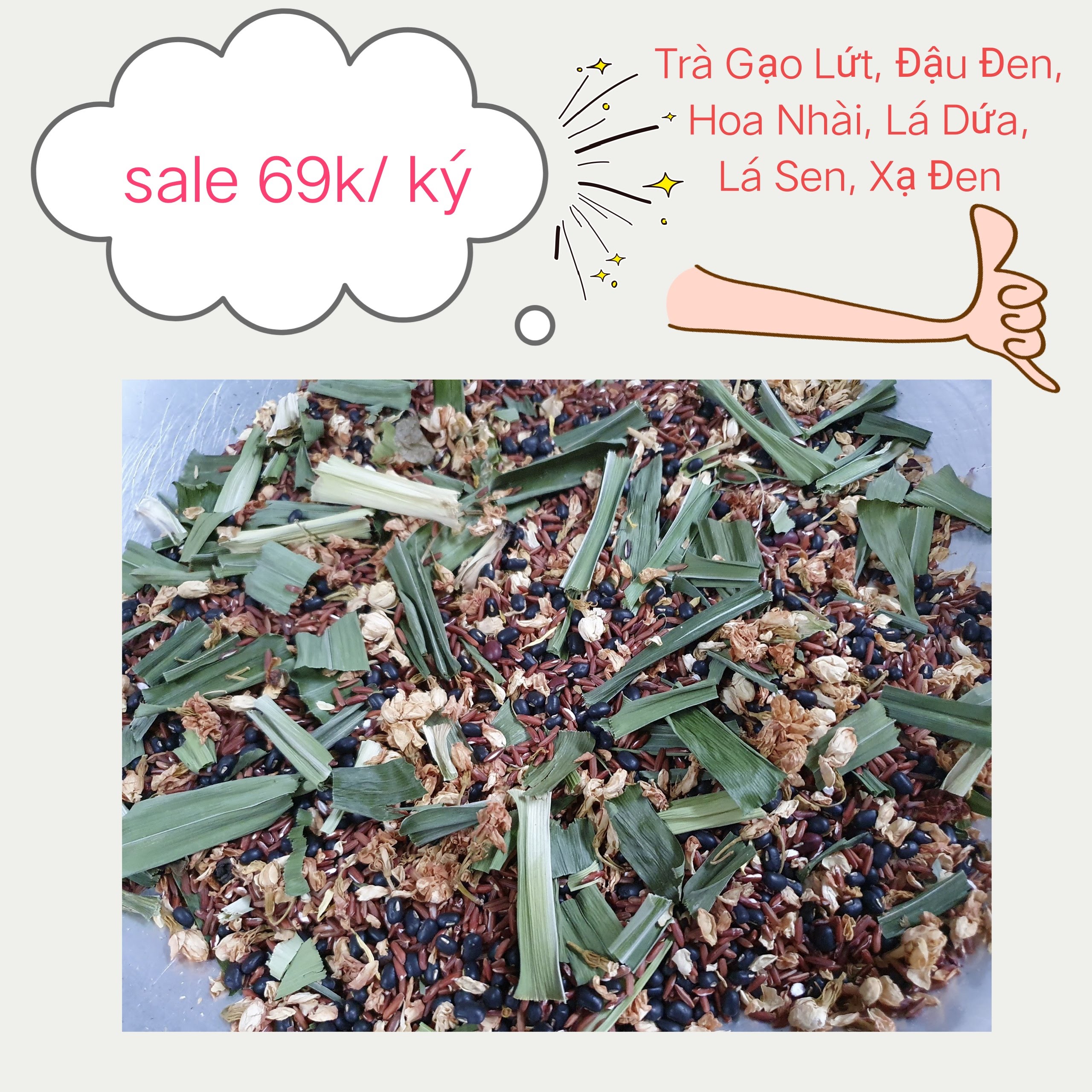 1kg (túi zíp) TRÀ GẠO LỨC ĐẬU ĐEN XANH LÒNG RANG HANDMADE