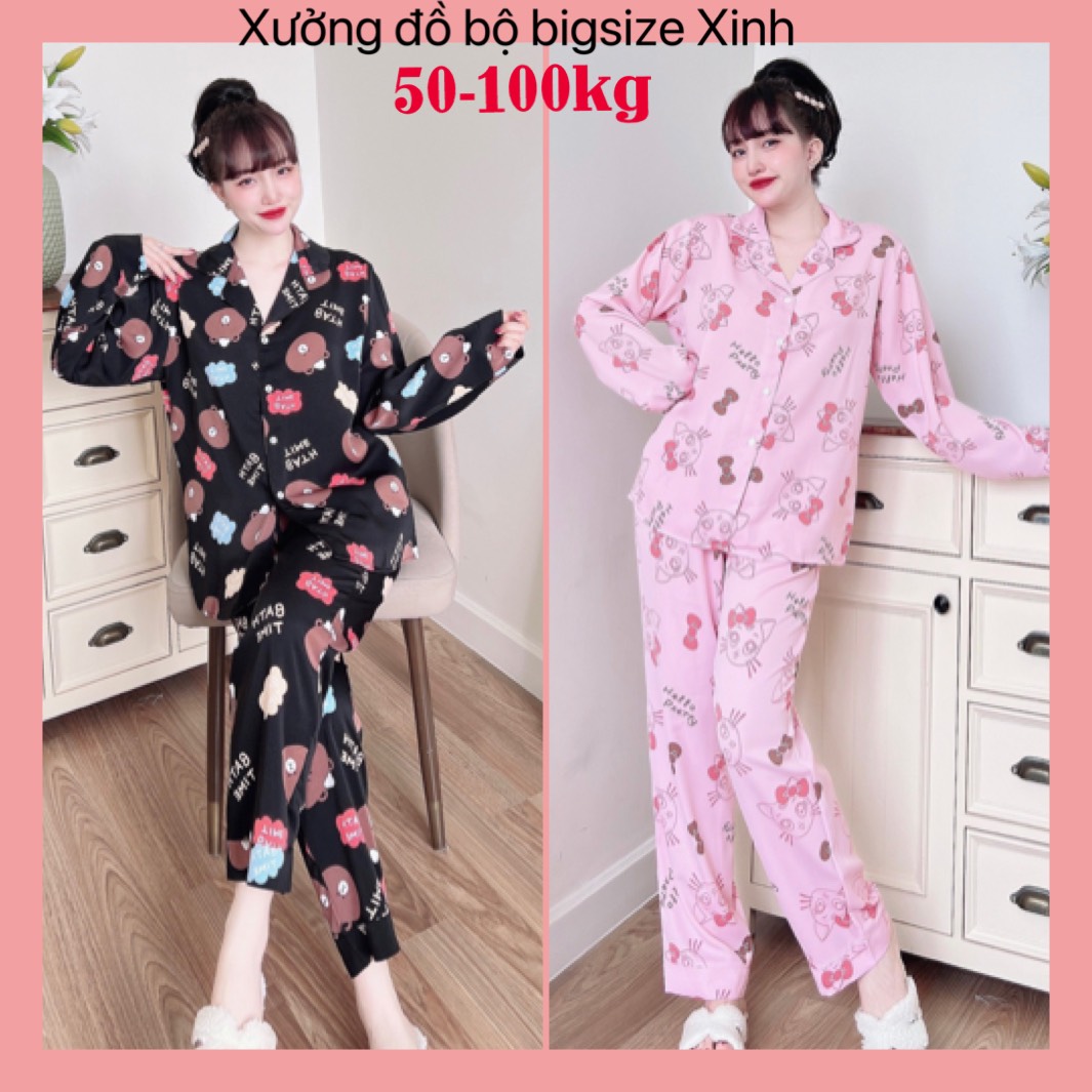 Đồ bộ nữ bigsize quần dài tay dài mặc nhà chất lụa mango mặc mùa hè mềm mát