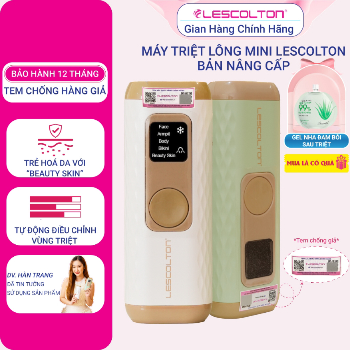 Máy triệt lông mini vĩnh viễn cầm tay phiên bản 8 cấp độ thế hệ 2023 Lescolton tẩy lông nách, lông tay, chân, lông Bikini tại nhà