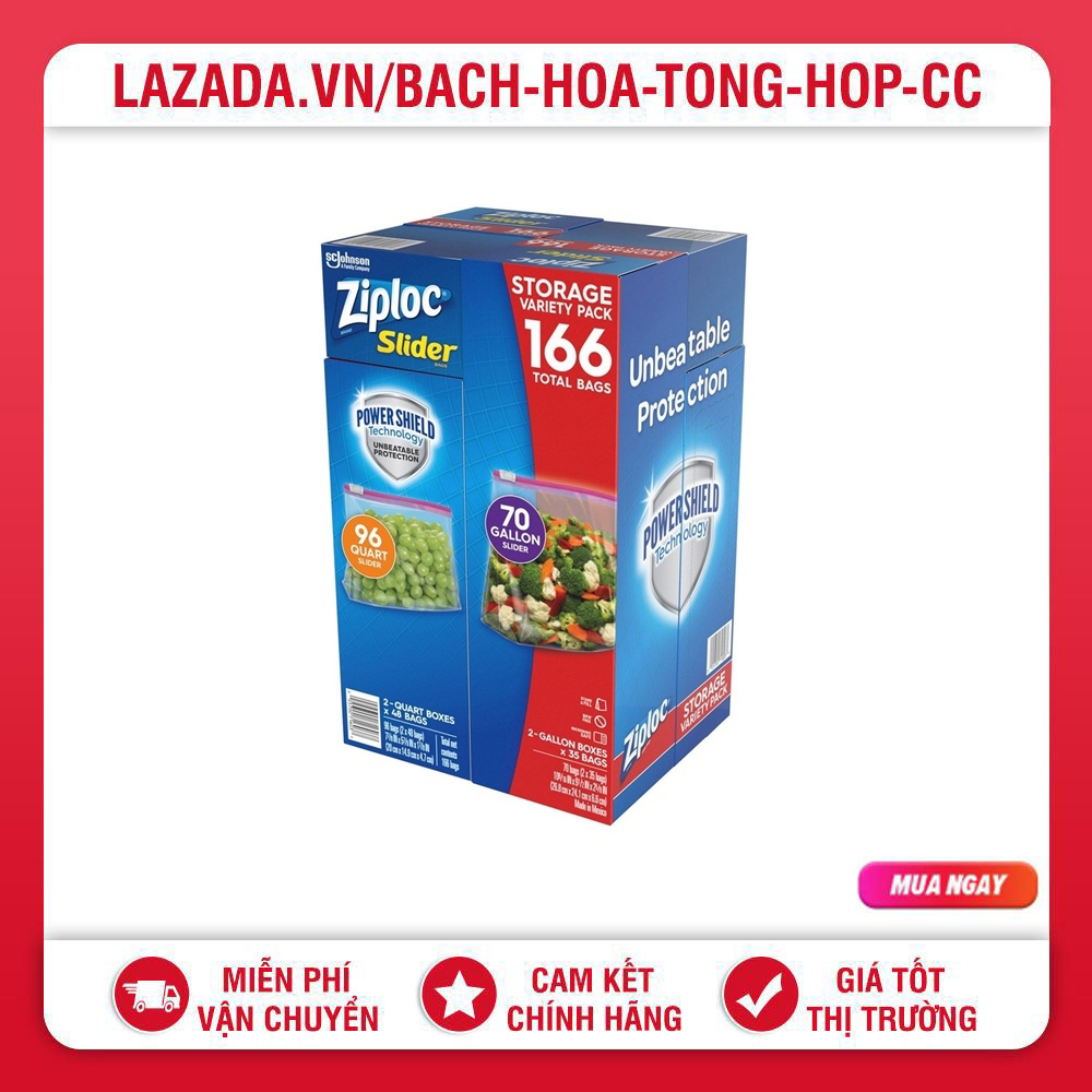 Túi ziploc đựng thực phẩm slider 2in1 storage bag variety pack mỹ 166 cái