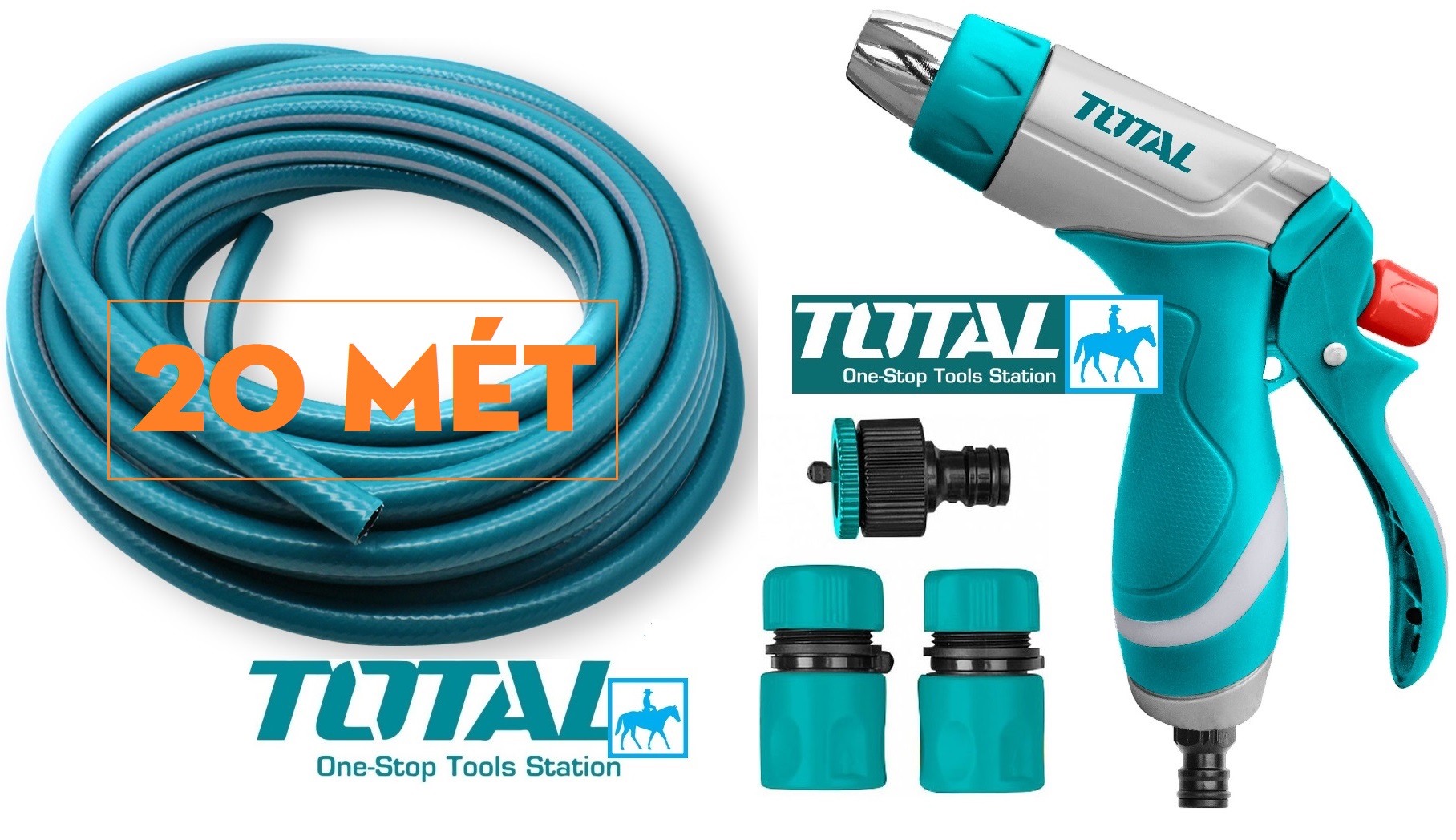 Bộ 20 mét vòi xịt phun nước tưới cây làm vườn rữa xe chỉnh tia lõi kim loại total thzatn1031 thws010301