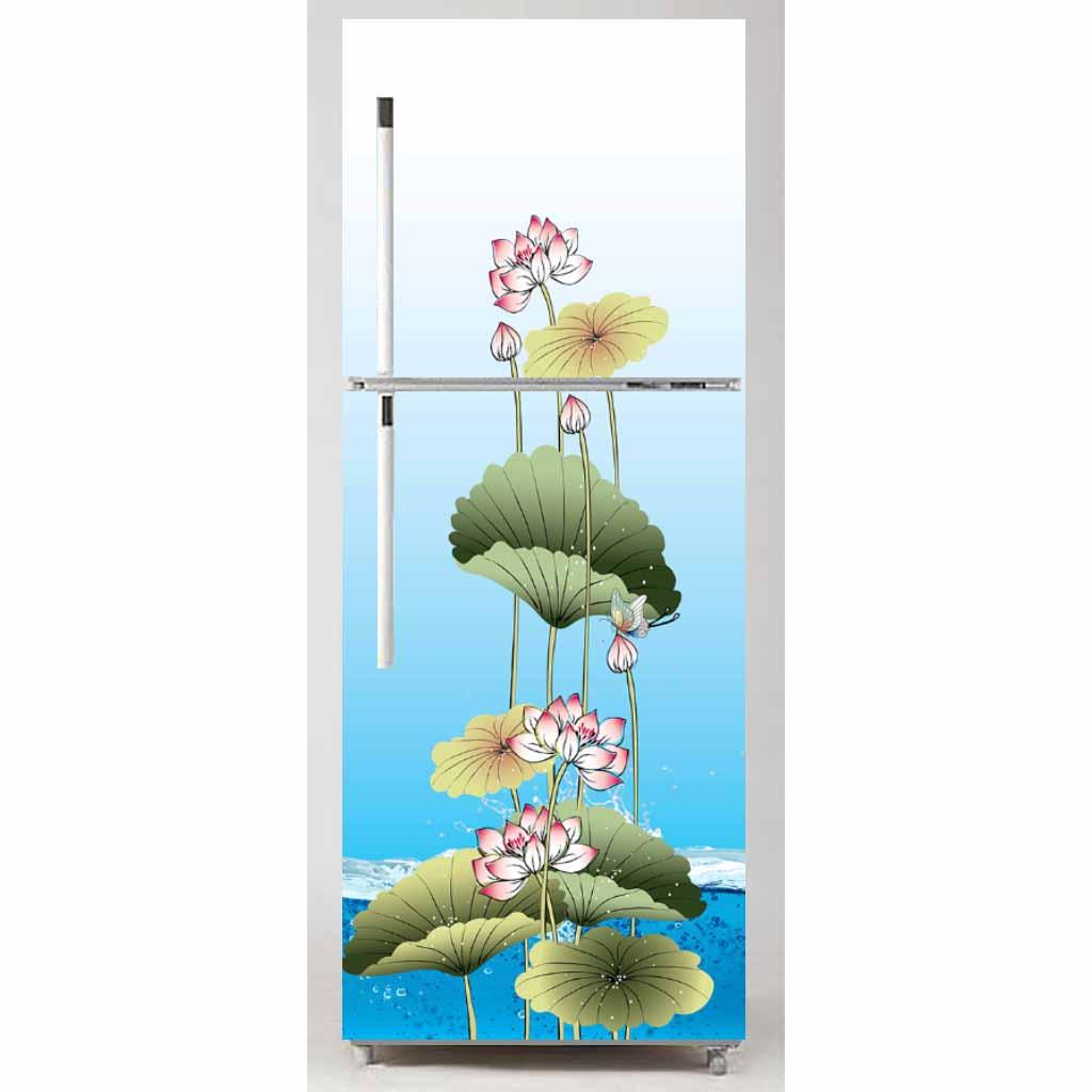 [HCM]Decal dán trang trí tủ lạnh cao cấp - Hoa sen