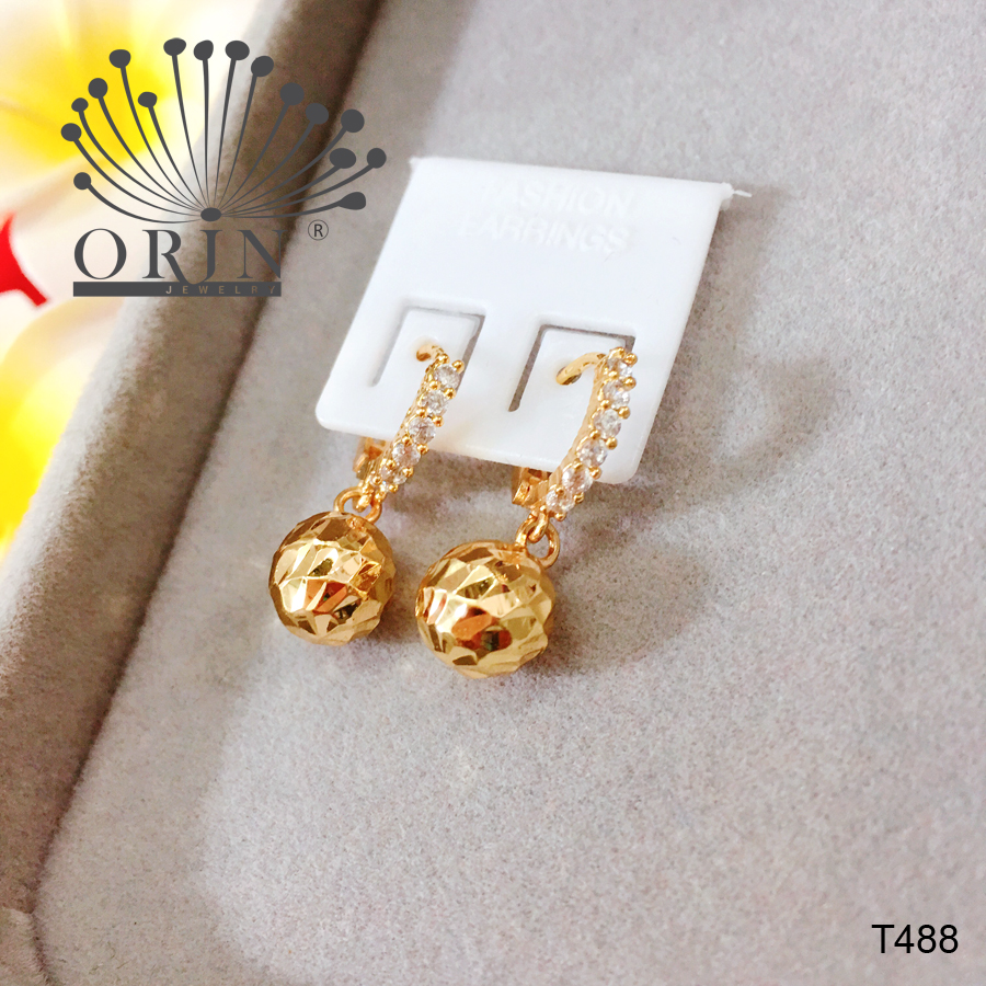 Bông tai trái châu ngắn khắc máy đính đá bền màu thiết kế cao cấp Orin T488 - Long Tien