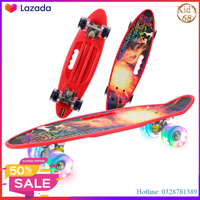 Ván Trượt Nhựa Penny, Kiểu Dáng Mới Có Tay Cầm Chính Hãng, Bánh Xe Phát Sáng Có Đèn LED