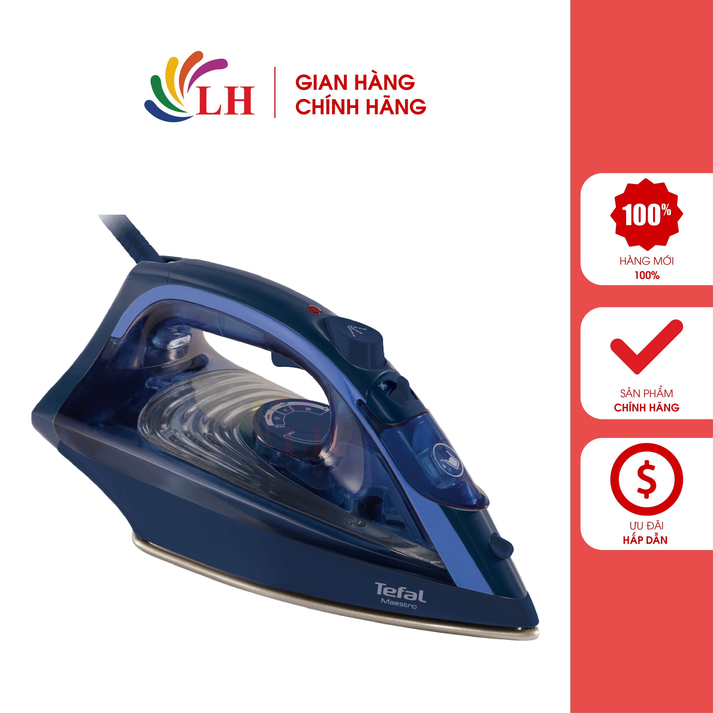 Bàn ủi hơi nước Tefal FV1849E0 - Hàng chính hãng - Công suất 2300W, Hơi nước phun đều, Làm phẳng nhanh chóng