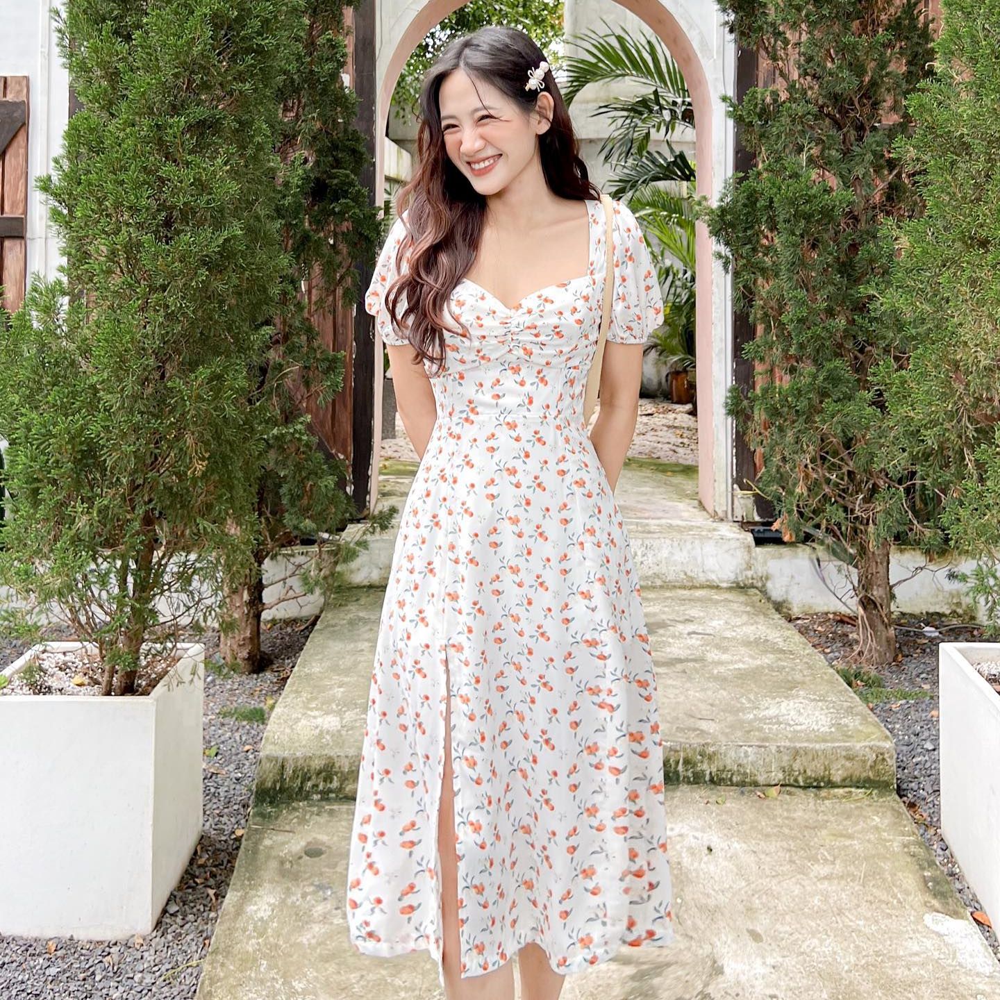 Đầm sally- đầm midi xẻ tà cách điệu