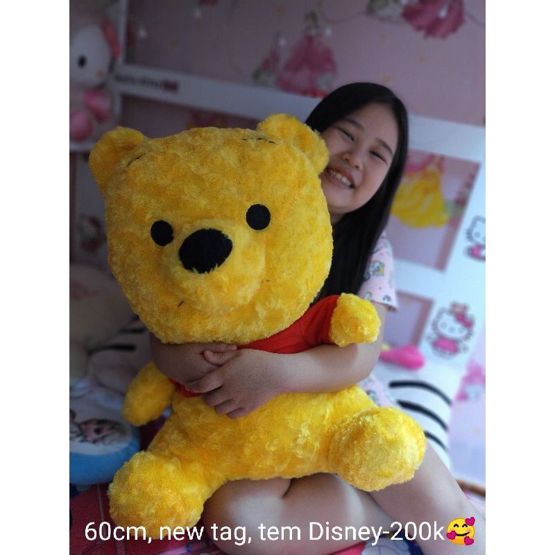 Gấu pooh size đại 60cm new tag lông xoắn hoa hồng tem disney