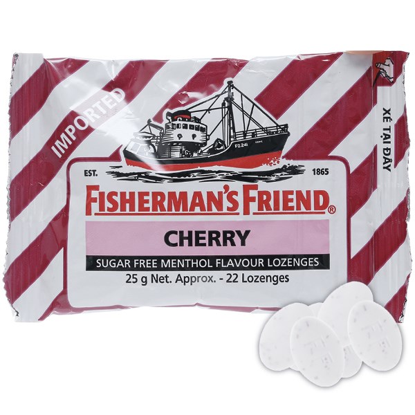 Kẹo cay Con Tàu Fisherman s Friend không đường vị cherry & menthol gói 25g