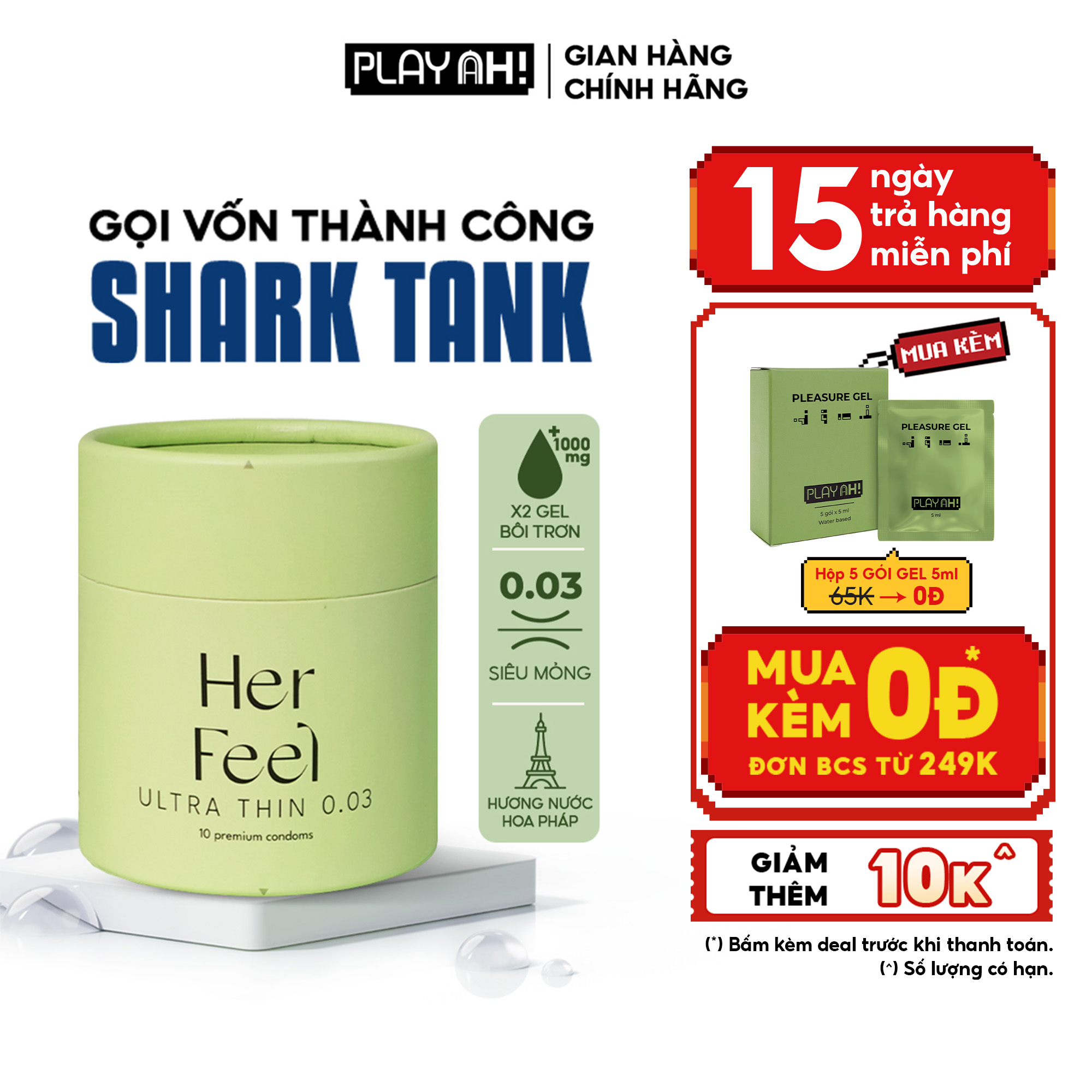Bao cao su PlayAh Her Feel Ultra Thin 0.03 Hộp 3/10 Size 52mm Siêu Mỏng Nhiều Gel Cao Cấp