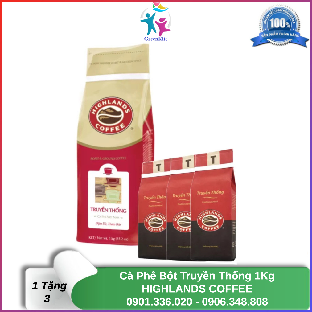Cà phê bột Truyền thống Highlands Coffee 1kg + Tặng 3 gói Truyền Thống Highlands Coffee 200g