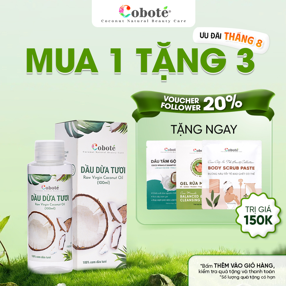 Dầu dừa tươi Bến Tre nguyên chất hữu cơ Cobote 100ml/140ml