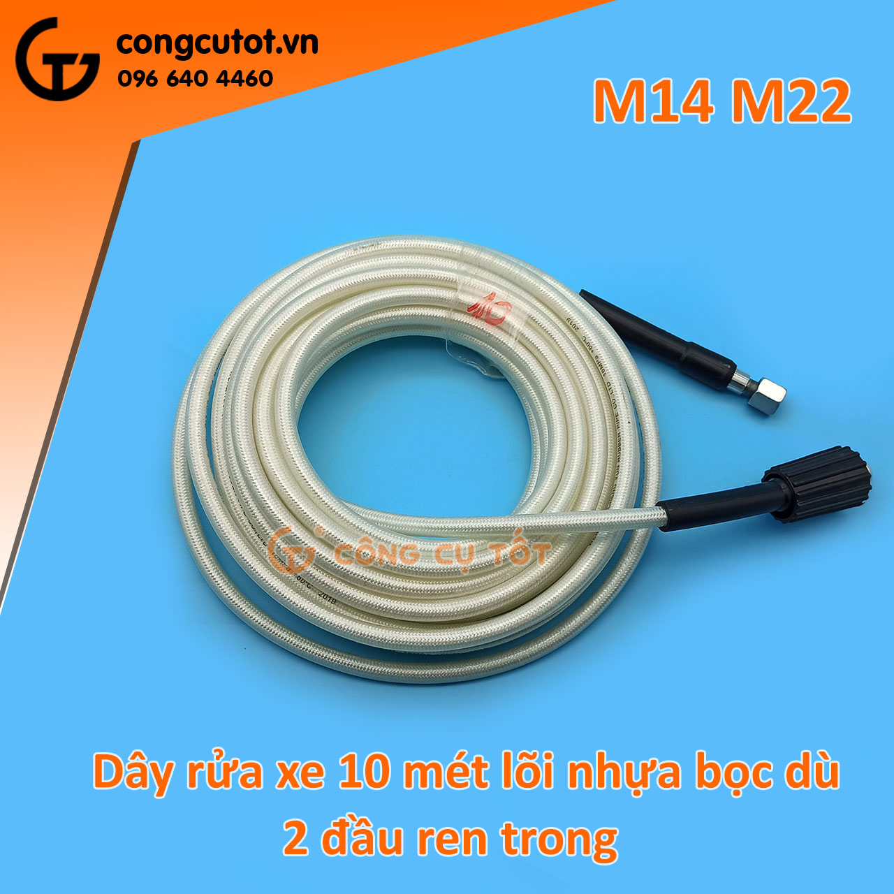 Dây xả nước máy rửa xe áp lực cao ren 22mm-14mm