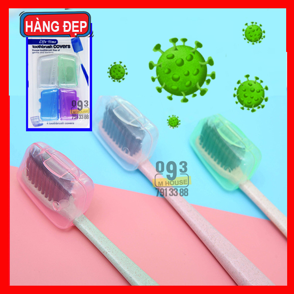 Combo 4 Hộp bọc đầu bàn chải đánh răng du lịch tiện lợi
