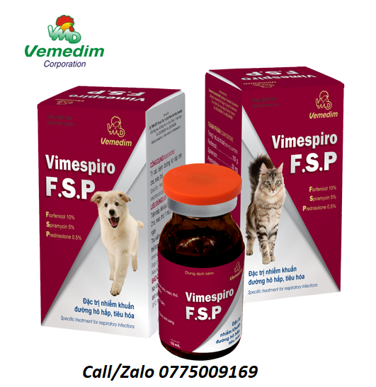 Vemedim Vimespiro F.S.P tiêm phòng nhiễm khuẩn hô hấp cho chó mèo chai 10ml