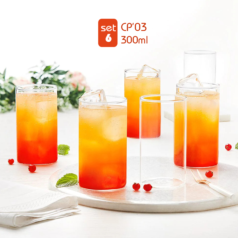 Bộ 6 ly thủy tinh chịu nhiệt Samadoyo CP03/6 300mL - Cốc thủy tinh cao cấp chịu nóng lạnh Samahome Shop