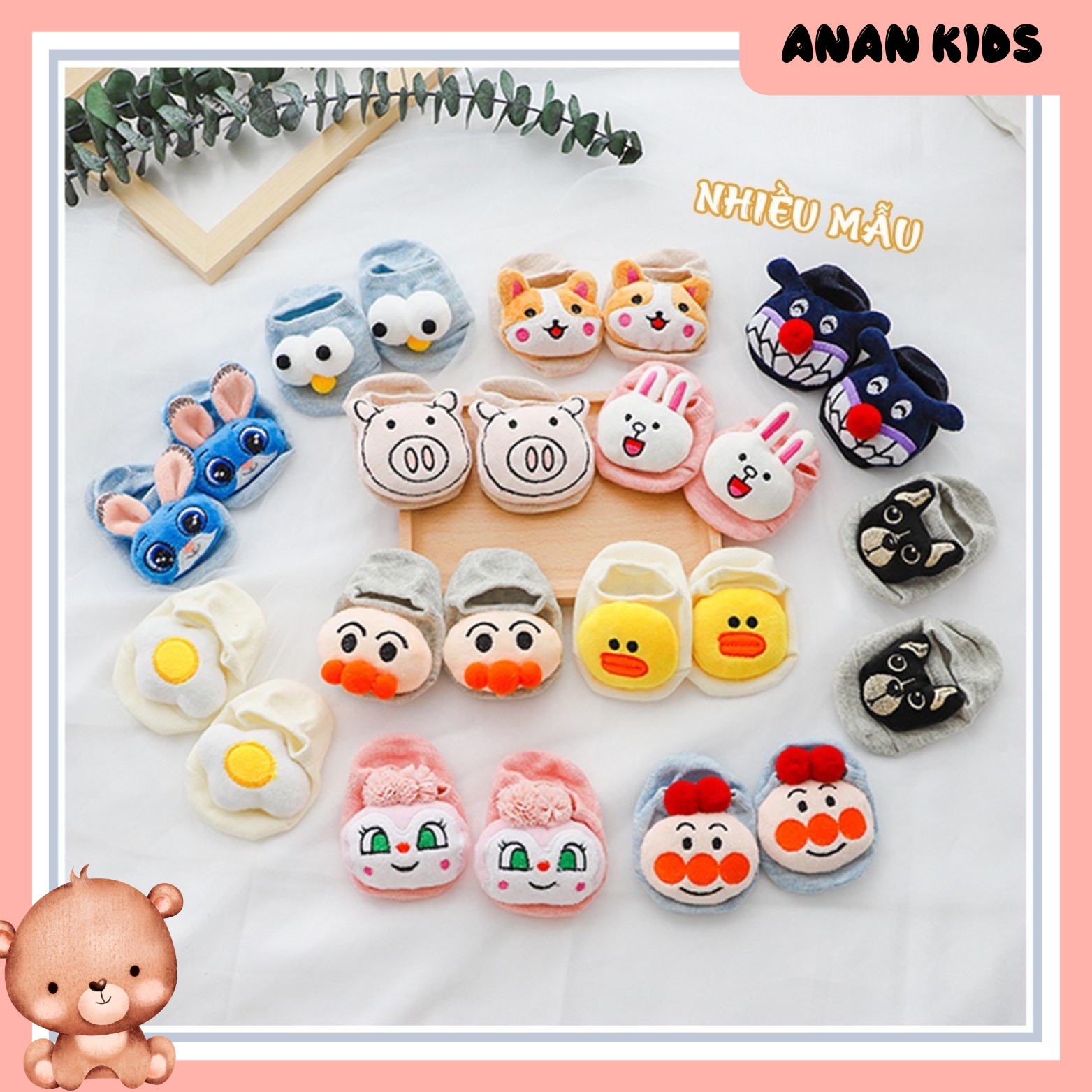 Tất Hình Thú Nhồi Bông Cho Bé, Vớ Hình Thú 3D Chống Trơn Trượt Siêu Yêu