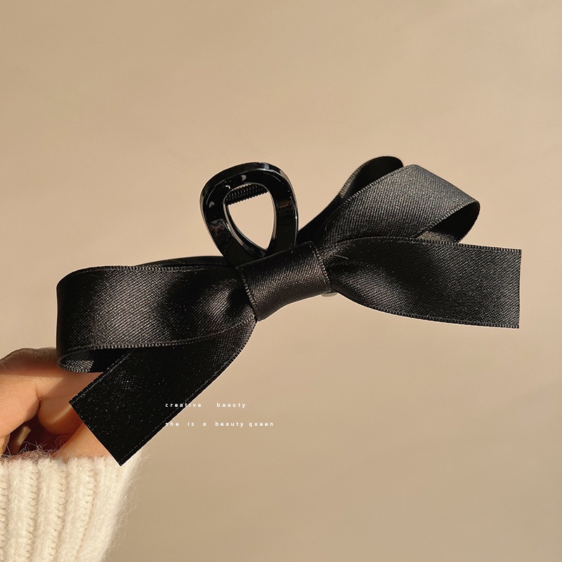 Clip nơ cài màu đen phong cách Hepburn Clip nữ lớn cảm giác cao cấp tấm lưới tóc đỏ kẹp tóc sau đầu cá mập Clip mũ