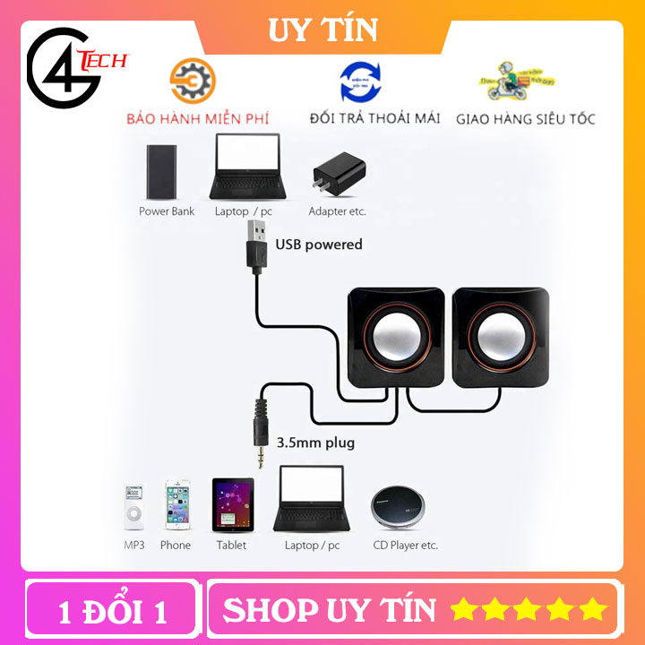 Loa vi tính 101c Bộ 2 loa máy tính âm thanh chất lượng Cắm nguồn USB và jack 3.5