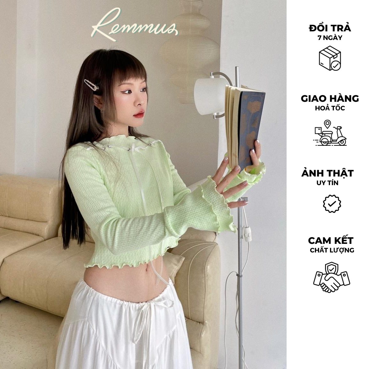 Hana Top - Áo len dài tay ống loe họa tiết thắt nơ Remmus cho nữ