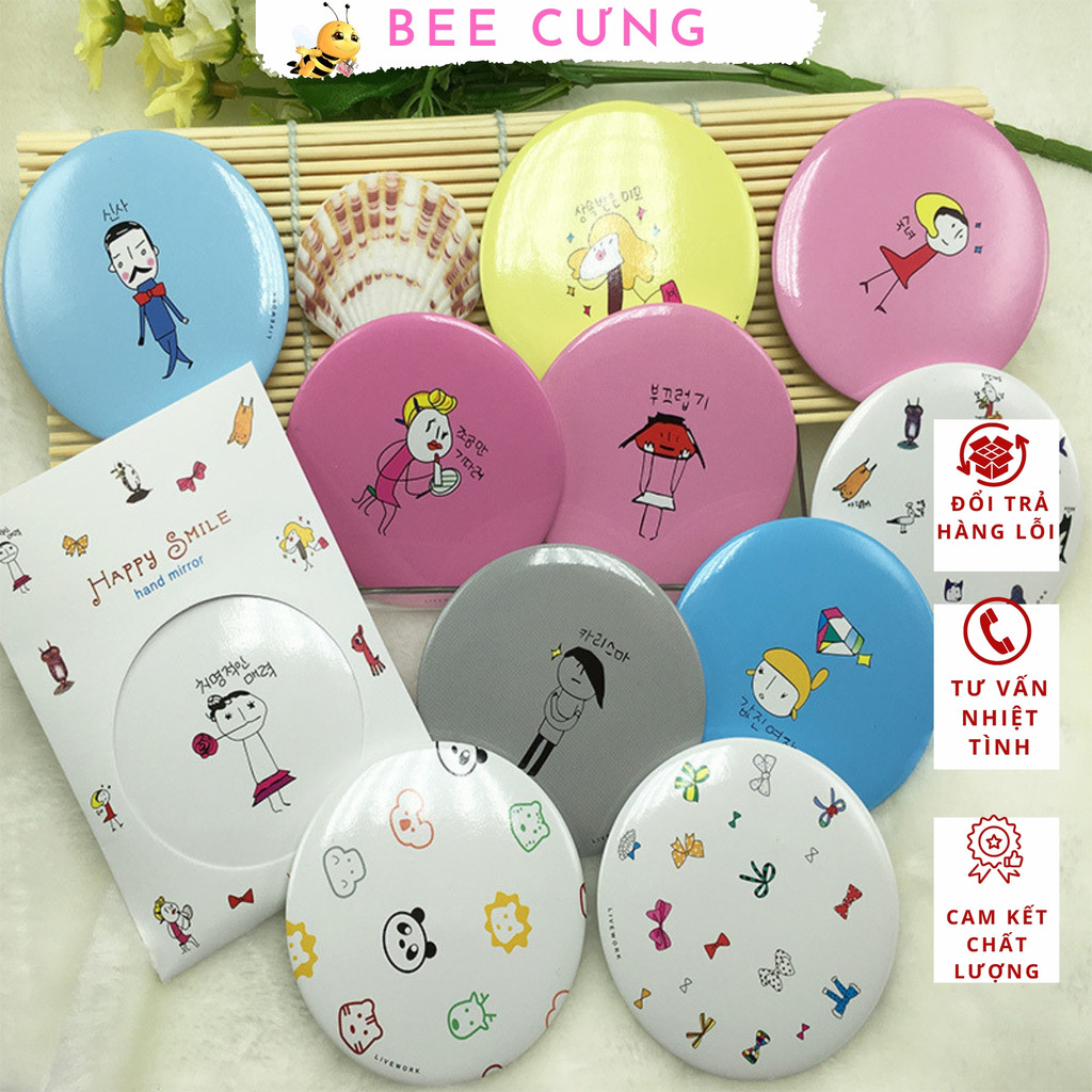Gương mini, gương tròn nhín bỏ túi nhỏ gọn cầm tay nhiều hình dễ thương