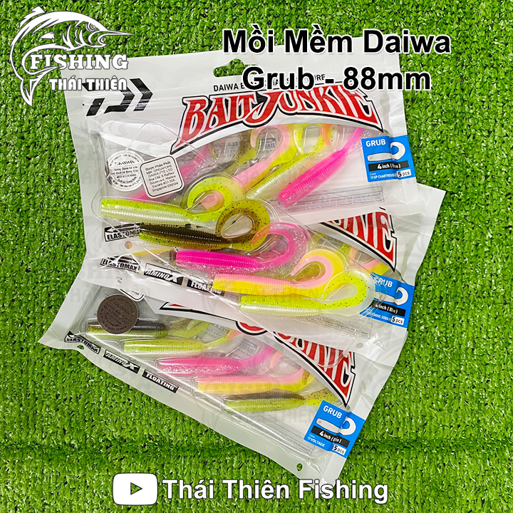Combo 5 con mồi mềm daiwa grub dài 88mm dùng câu lure cá sông biển