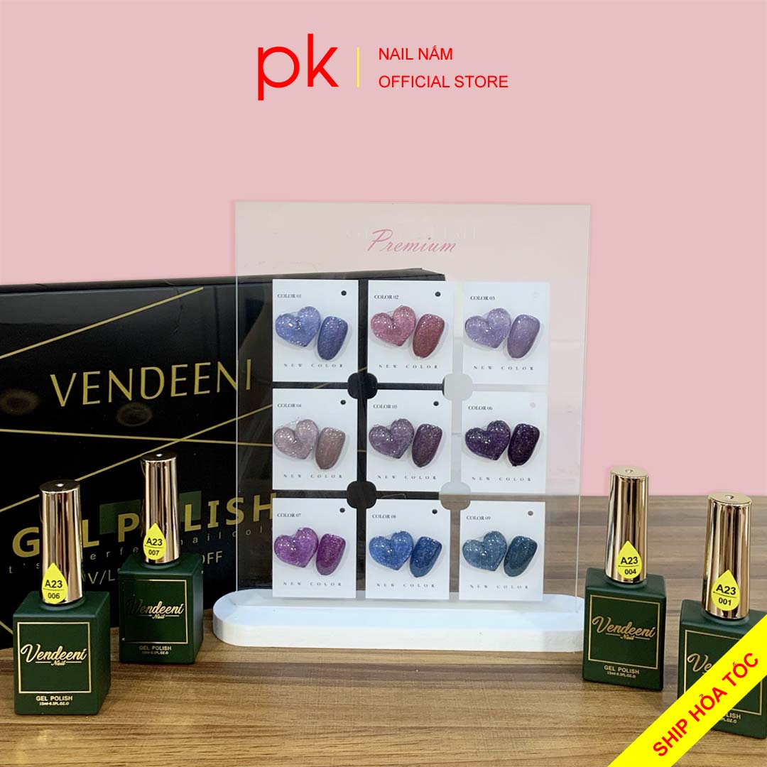 Set sơn gel nhũ giả bột 9 màu Vendeeni mã A23 nhập khẩu từ Japan tặng kèm bảng màu mica xịn