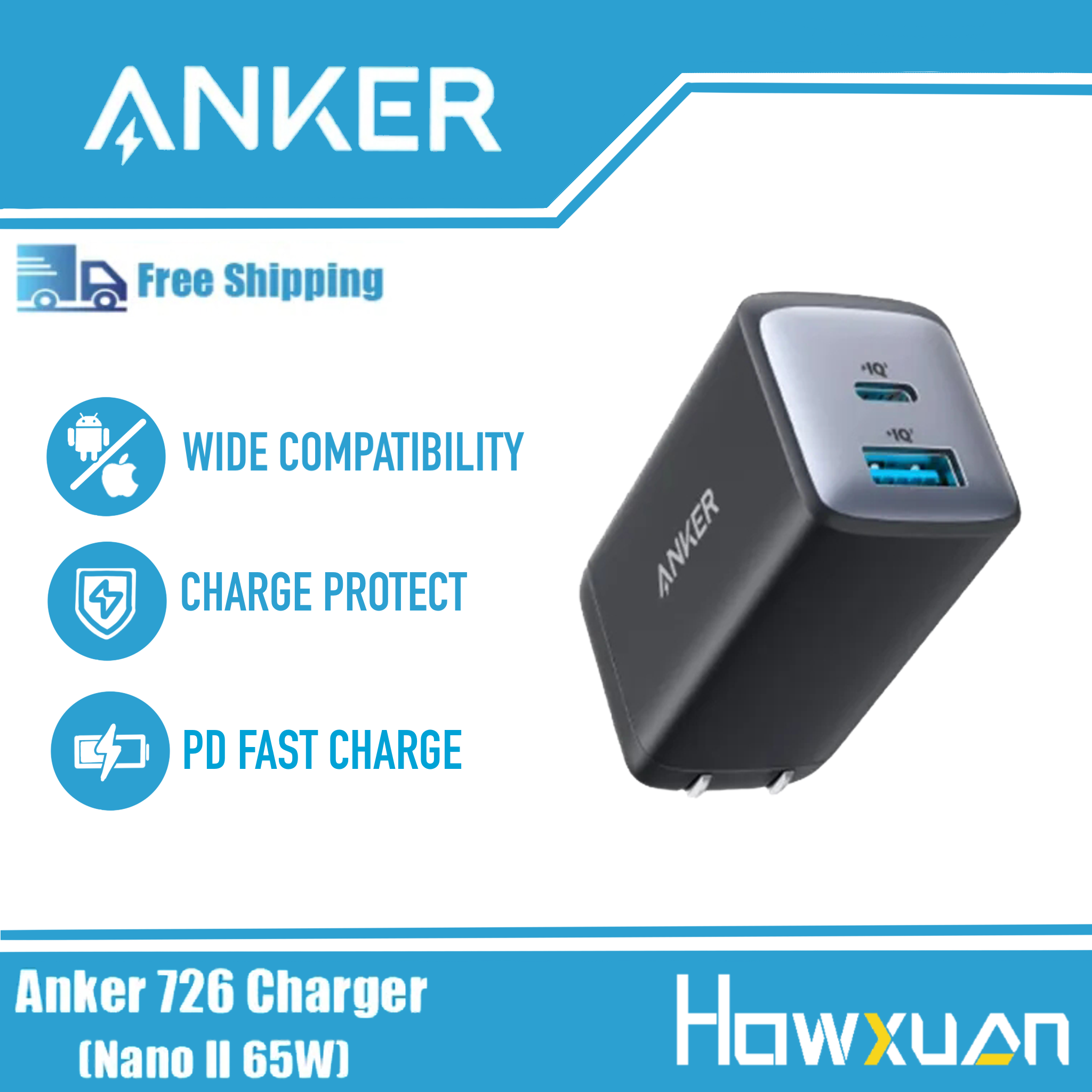 Anker Nano II 30W / 45W / 65W Fast Charger Adapter, GaN II Compact Charger  for MacBook Air/iPhone 13/13 Mini/ 13 Pro/ 13 Pro Max/ 12, Galaxy S21, Note  20, iPad Pro, Pixel, and More 