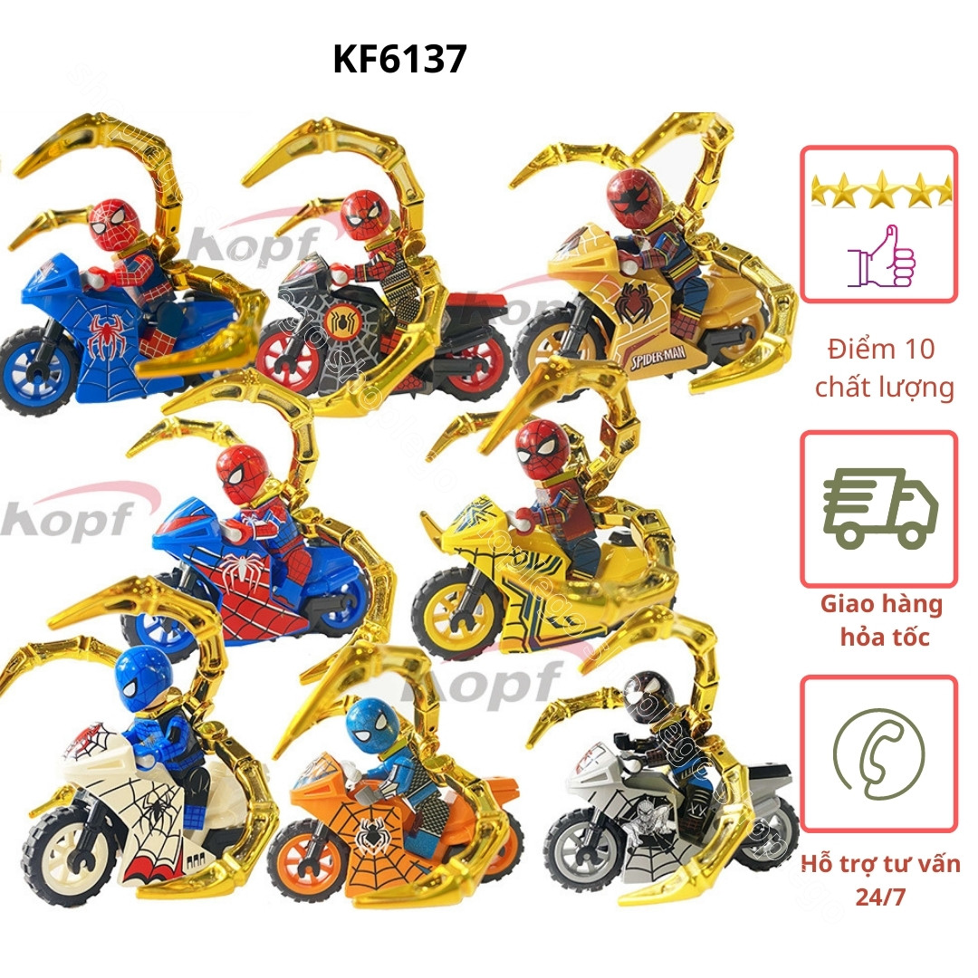 Đồ chơi lắp ráp Minifigures người nhện SpiderMan Mô Hình xếp hình Xe Mô Tô marvel người nhện siêu đẹp Kf6137