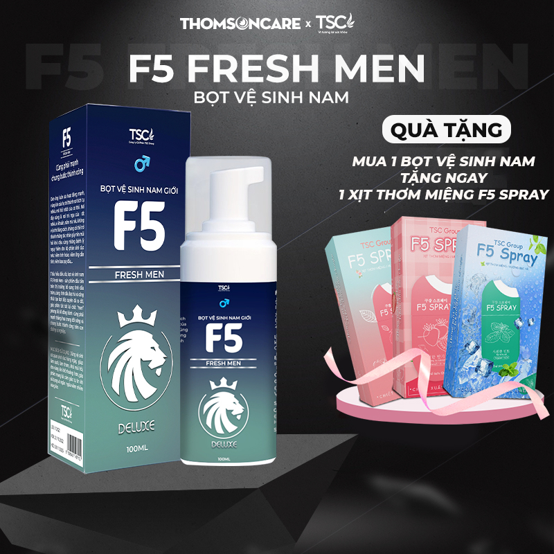 Dung dịch vệ sinh nam F5 Fresh Men dạng bọt (Mua 1 ddvs tặng 1 xịt thơm miệng F5) combo quà tặng quà valentine - vệ sinh vùng kín hương bạc hà, khử mùi Gel vệ sinh nam f5