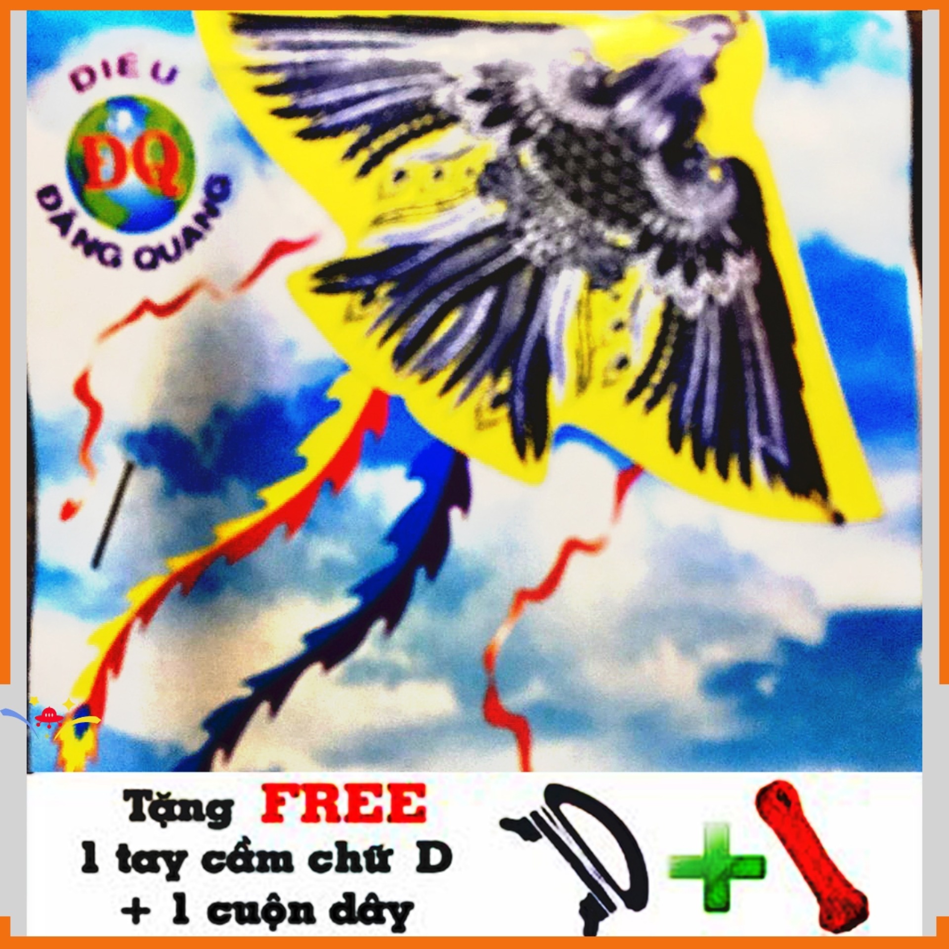 Diều Phụng đen 4 đuôi + tặng 1 tay cầm chữ D và 2 cuộn dây dài 30M