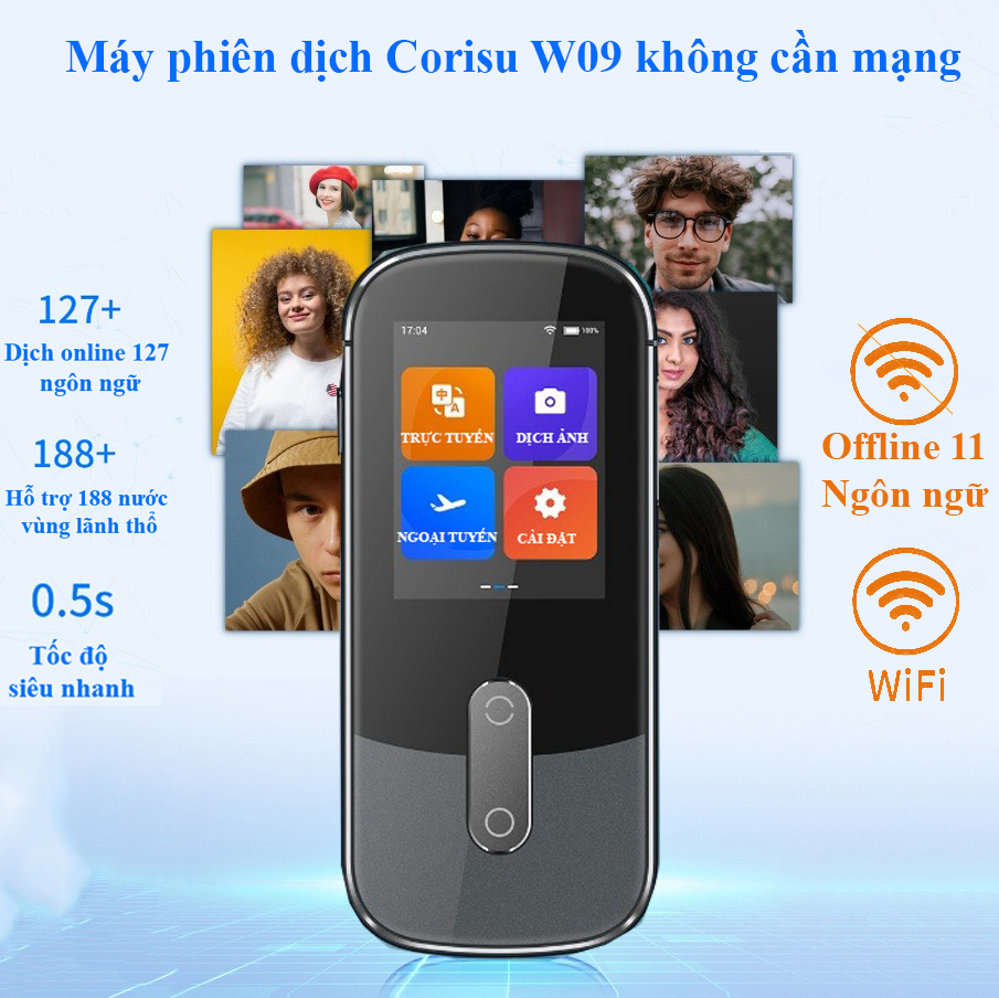 Máy phiên dịch thông minh Corisu W09 máy phiên dịch tiếng Trung, Anh, Việt, Hàn... 11 ngôn ngữ không cần kết nối mạng