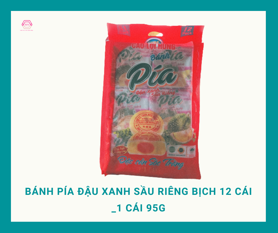 Freeship_Quà Tặng_Bánh Pía Đậu Xanh Sầu Riêng nhân trứng muối xây bịch 12 cái_1 cái 95g_Bách Hoá Anh Thư-BPDX003