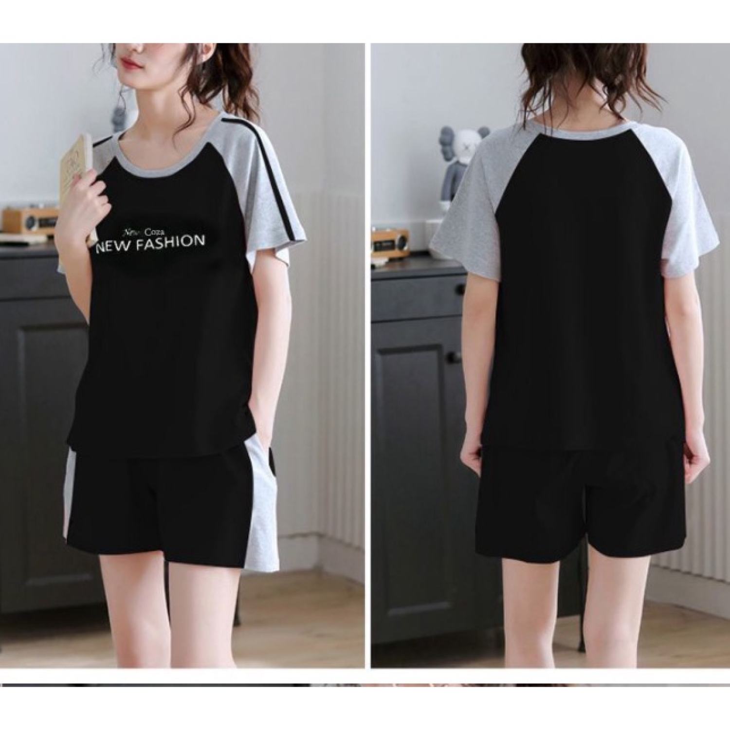 Sét bộ cotton đùi in chữ trước ngực